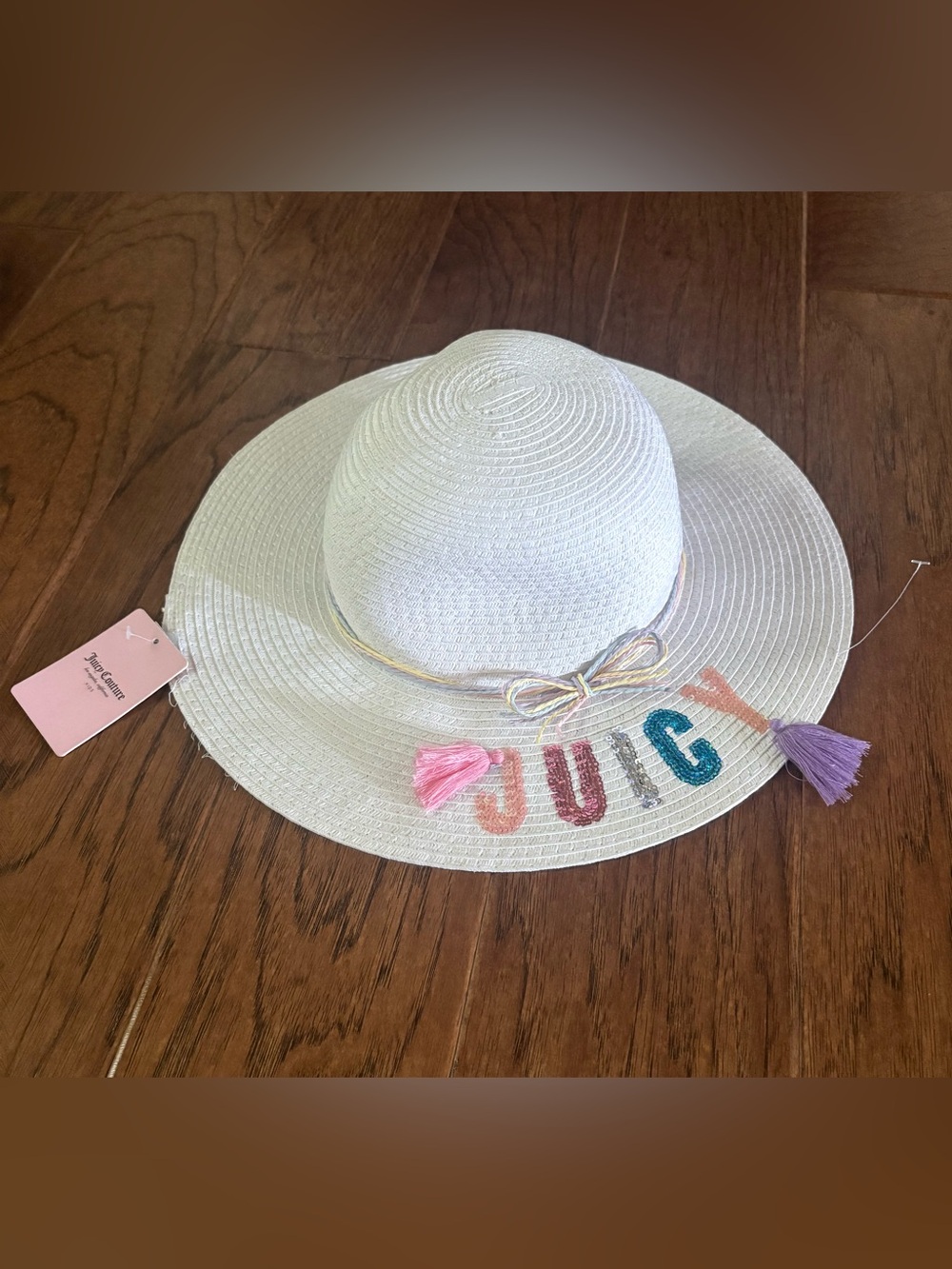 Juicy Couture Girls Straw Floppy Beach Sun Hat Wide Brim Youth Girls
